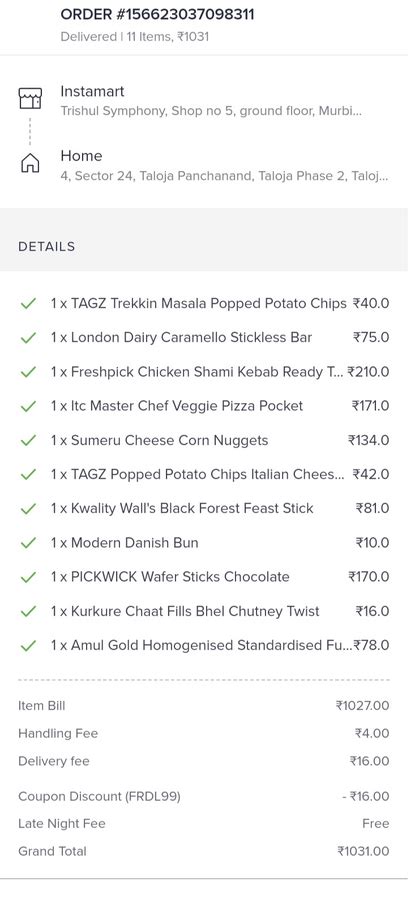 Swiggy — 5 Items Were Missing From My Order Which I Placed On Instamart