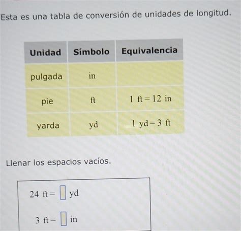 Solved Esta Es Una Tabla De Conversi N De Unidades De Longitud Llenar