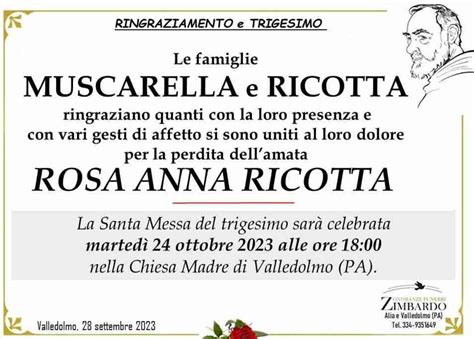 Funerali E Annunci Funebri A Valledolmo Rosa Anna Ricotta Funer