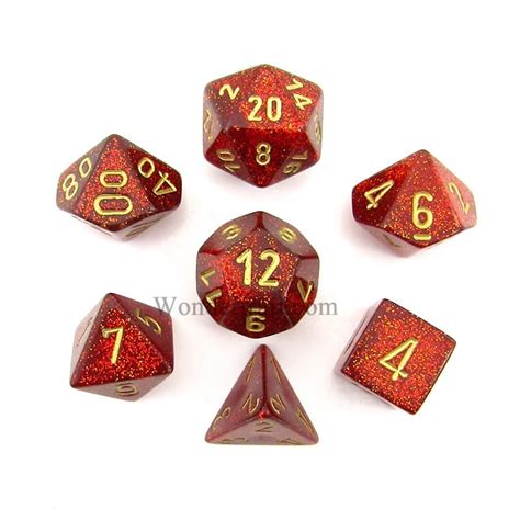 Ruby Glitter Dice With Gold Numbers 16mm 58in Set Of 7 Chessex