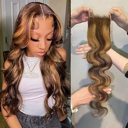 Amazon AUROO Highlight Body Wave Closure Honey Blonde Ombre 4x4