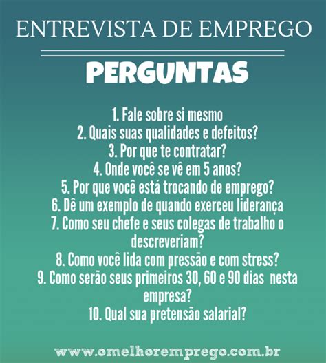 10 Perguntas Mais Comuns Em Entrevista De Emprego Perguntas Para