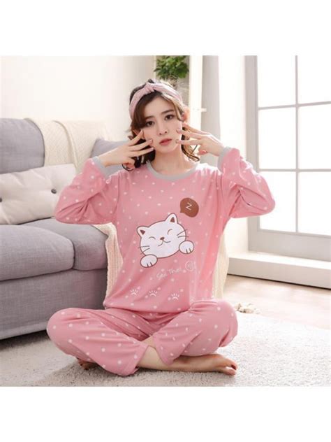 Womens Cute Cartoon Bear Long Sleeve Sleepwear Pjs Pajama Set Nighty