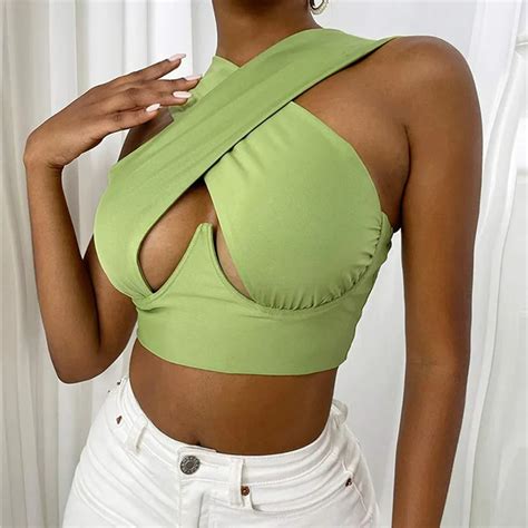 Women S Criss Cross Tank Tops Sexy Sleeveless Solid Color Cutout Front