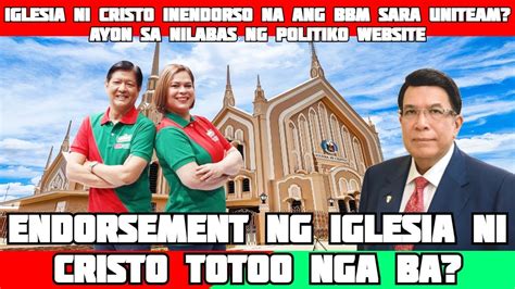 IGLESIA NI CRISTO ININDORSO NA ANG BBM SARA UNITEAM AYON SA NILABAS NG