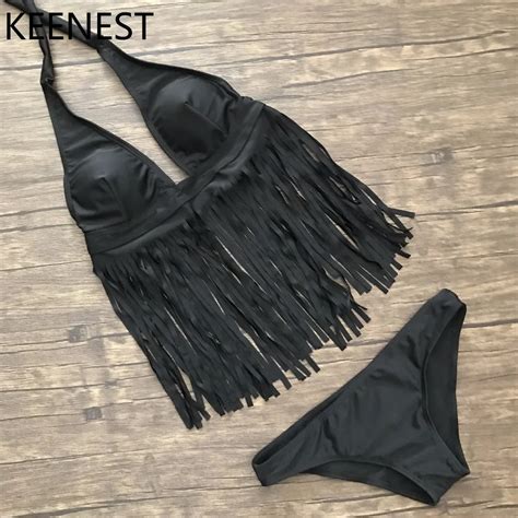 KEENEST Plus Size Tassel Bikini Fringe Bikini Girls New Bandeau Bikini