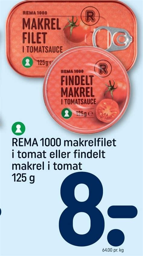 REMA 1000 Makrelfilet I Tomat Eller Findelt Makrel I Tomat 125 G Tilbud