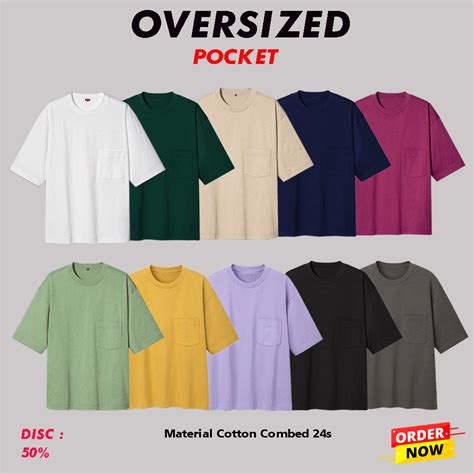 Jual Kaos Polos Oversize Pocket Bahan Cotton Combed 24s Unisex Pria