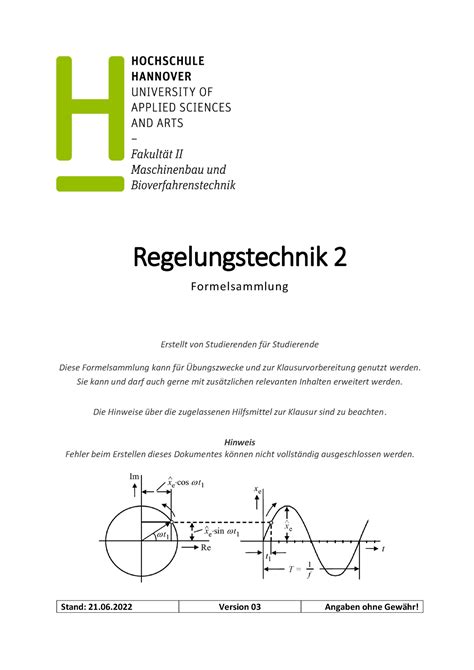 Formelsammlung Rt Neu Regelungstechnik Formelsammlung Erstellt