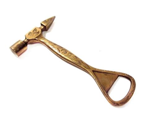 Vintage Bottle Opener Engraved Solid Brass Hammer Bottle