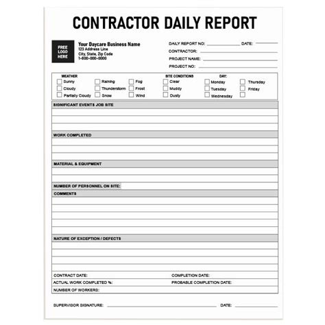 Contractor Daily Report Form Designsnprint