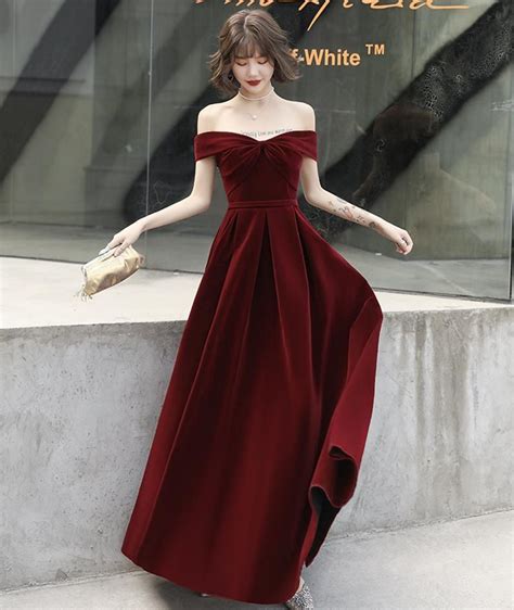 Burgundy Velvet Long Prom Dress Evening Dress In Velvet Dress