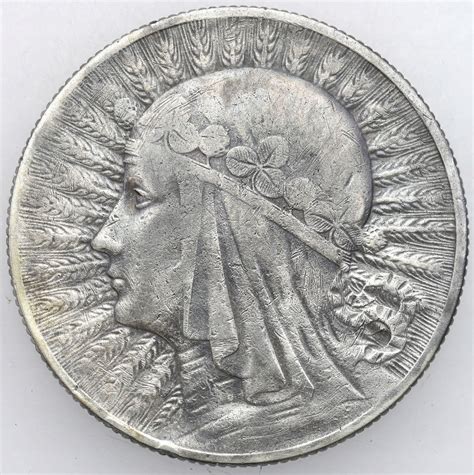 II RP 5 złotych 1932 głowa kobiety bez znaku archiwum niemczyk pl