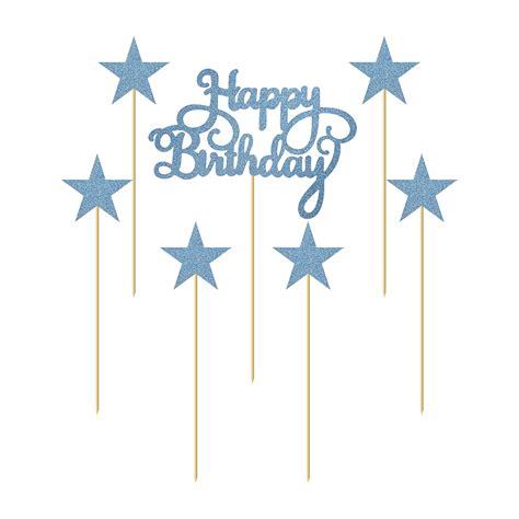 Buy SVM CRAFT Happy Birthday Cake Topper Blue 7 Pack Glitter Letters