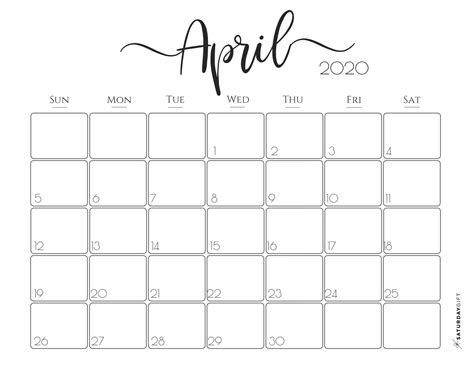 30 Best Free Printable April 2020 Calendars Onedesblog