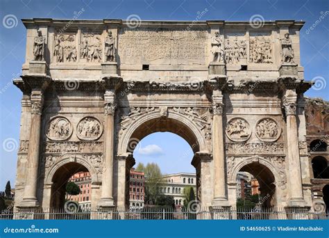 Arco De Constantino And Colosseum In Rome Italy Stock Photo