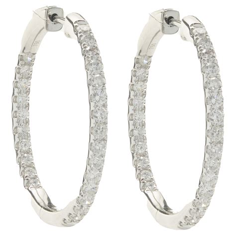 Karat White Gold Diamond Inside Outside Hoop Earrings For Sale At