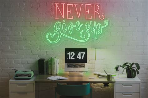 Never Give Up Neon Sign Neon Light Wall Decor Never Give Up Etsy