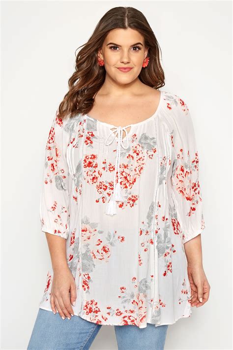 Plus Size White Floral Gypsy Top Sizes 16 To 36 Yours Clothing