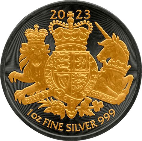 ROYAL ARMS Gold Black Empire Edition 1 Oz Silver Coin 2 Pounds United