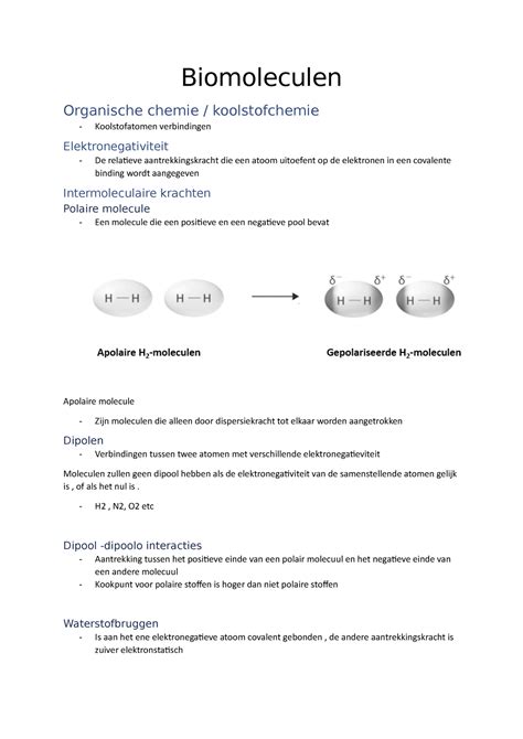 Biomoleculen Samenvatting Van De Opgenomen Lessen Biomoleculen