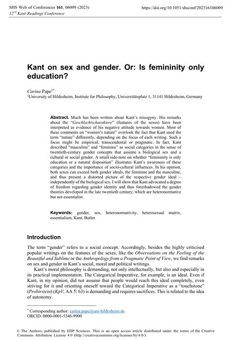 Pdf Kant On Sex And Gender Or Is Femininity Only Education