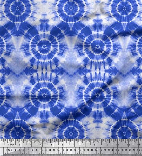 Soimoi Blue Cotton Cambric Fabric Bandhani Tie Dye Print Fabric By The