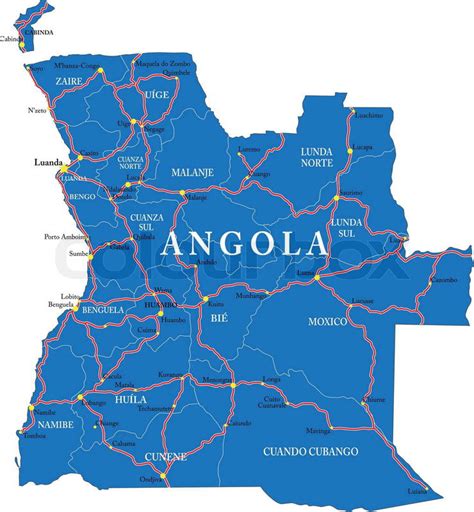 Detailed Vector Map Of Angola With Country Borders County Names Main