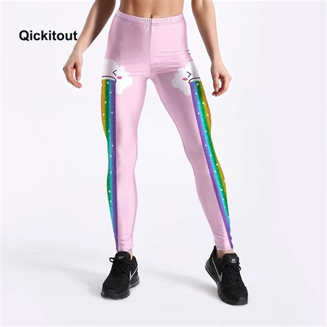 Rainbow Clouds Printed Sweet Style Fitness Pink Leggings Soft Elastic