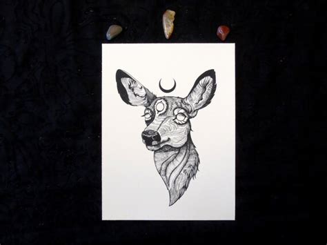 Moonwatcher Three Eyed Deer Witchy Giclée Print Etsy