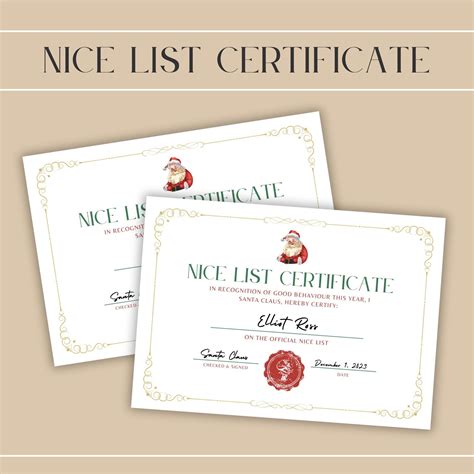 Editable Nice List Certificate Printable Santas Nice List Etsy