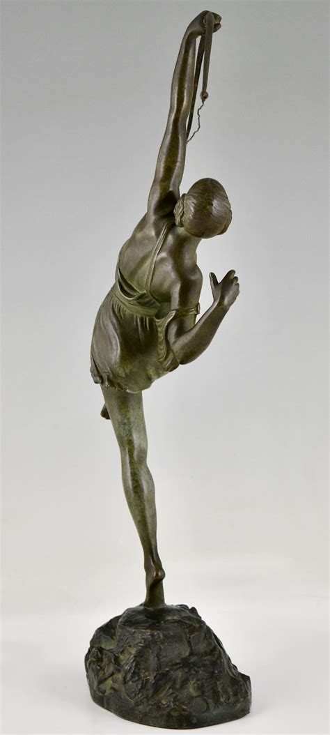 Art Deco Bronze Sculpture Diana Woman with Bow by Pierre Le Faguays