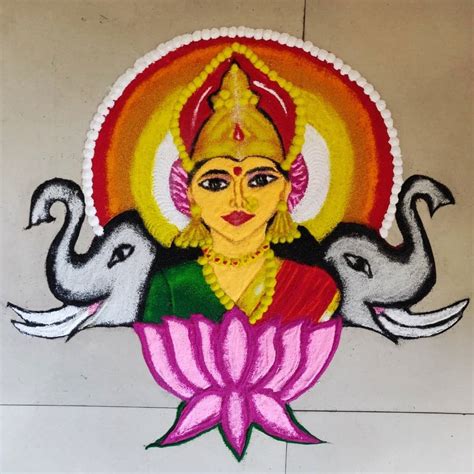 Rangoli ideas Laxmi mata Rangoli Lotus Elephant | Cartoons rangoli ...