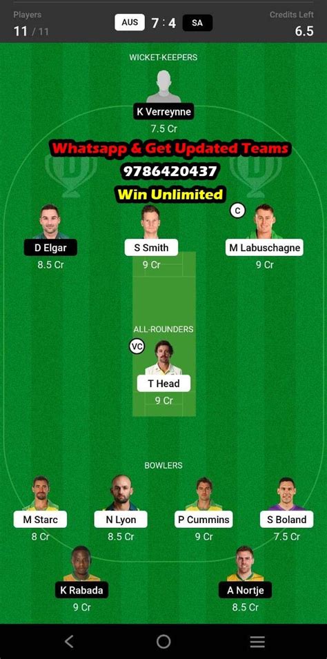 AUS Vs SA 2nd Test Match Dream11 Team Fantasy Prediction South Africa