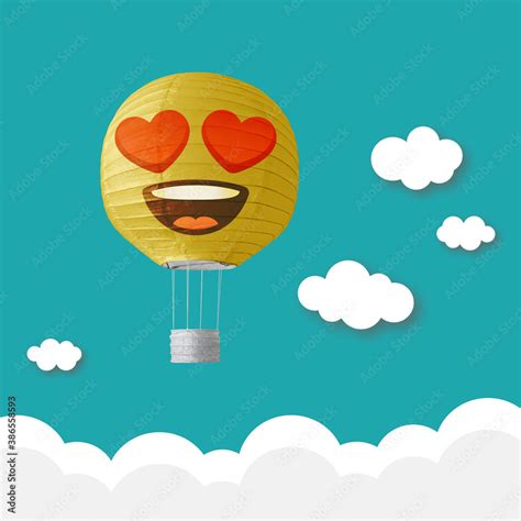 Smiling Face With Heart Eyes Emoticon Hot Air Balloon Flying With