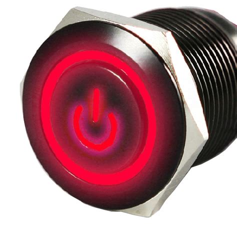 Esupport Black Case 16mm Red Power Symbol Angle Eye Led 12v Push Button Metal On Off