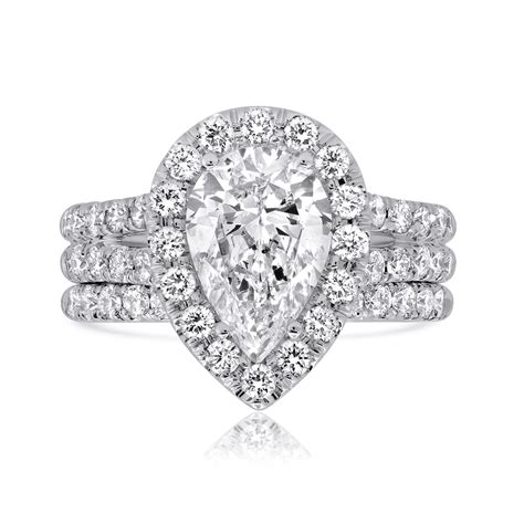 Double Band Pear Shaped Halo Engagement Ring - XO Jewels