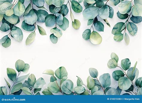 Composition Watercolor Border Frame Card Template Of Eucalyptus Leaves