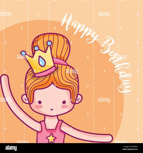 Happy birthday card for girl with princess cartoons vector illustration graphic design Stock ...