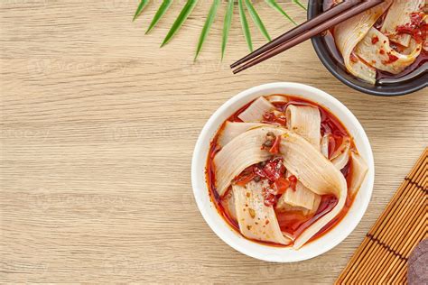 Top View Or Flat Lay Hot Pot Sichuan Noodles In White Bowl On Wooden Table Background Hot Pot