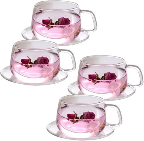 4 Pack 11 Ounce Clear Glass Tea Cups And Saucers Sets Ounce Etsy