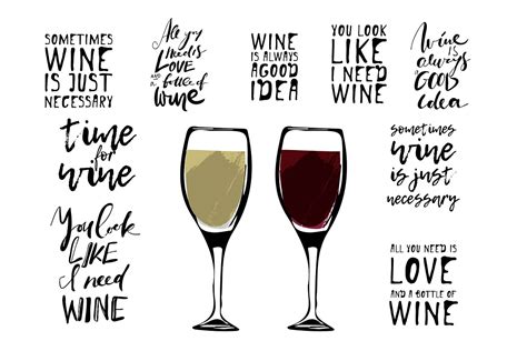 Wine Quotes Set Custom Designed Illustrations ~ Creative Market