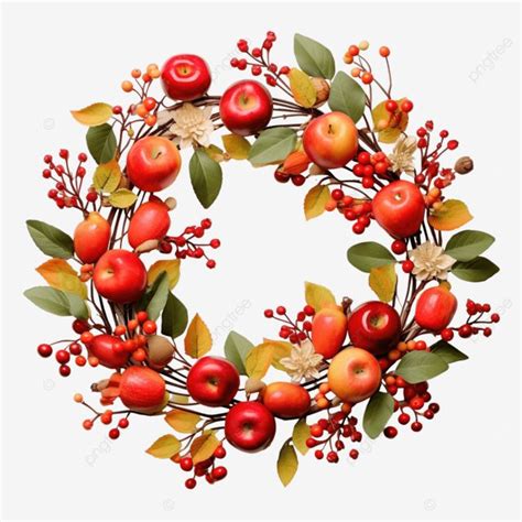 Thanksgiving Door Wreath With Apples Berries And Leaves Fall Season