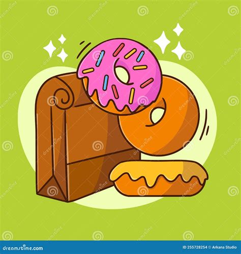 Sweet Donuts Yummy Snack Collection Doodle Illustration Stock Vector Illustration Of Cake