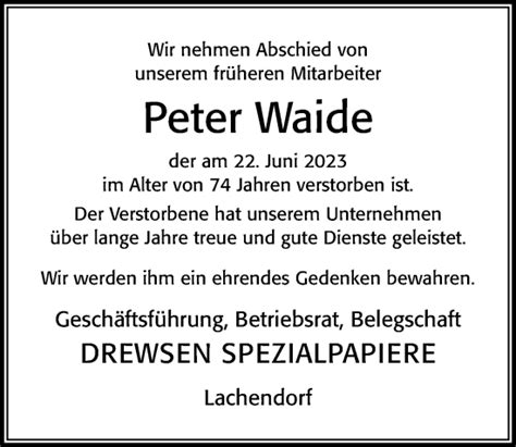 Traueranzeigen Von Peter Waide Trauerportal Der Celleschen Zeitung