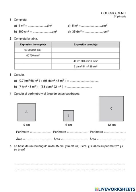 Ejercicio De Per Metros Y Reas Para Primaria Matematicas