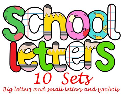 the words school letters are written in different colors