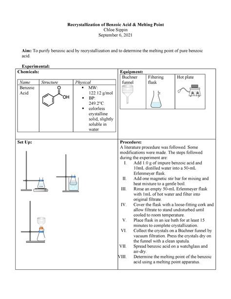 Recrystallization Of Benzoic Acid Lab Report Recrystallization Of