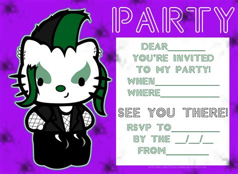 Goth Emo Punk Style Hello Kitty Invites