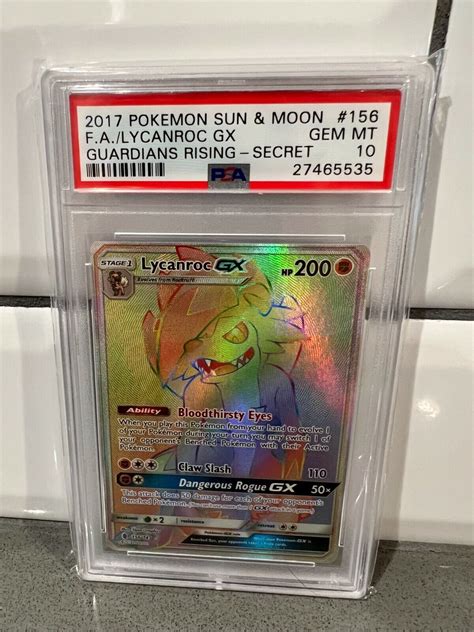 Pokémon Psa 10 Secret Rare Lycanroc Gx Guardians Rising 156 Hyper Rare Values Mavin